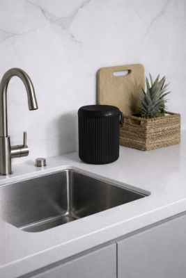 Lines Lüks Çizgili Tezgah Üstü Mutfak Çöp Kovası - Siyah Kapaklı Atık Kutusu 5 Litre 3029 - Sas Haus