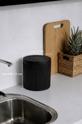 Lines Lüks Çizgili Tezgah Üstü Mutfak Çöp Kovası - Siyah Kapaklı Atık Kutusu 5 Litre 3372 - 8
