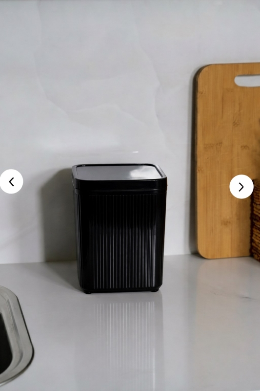 Lines Lüks Çizgili Tezgah Üstü Mutfak Çöp Kovası - Siyah Kapaklı Atık Kutusu - 2