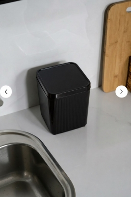 Lines Lüks Çizgili Tezgah Üstü Mutfak Çöp Kovası - Siyah Kapaklı Atık Kutusu - 3