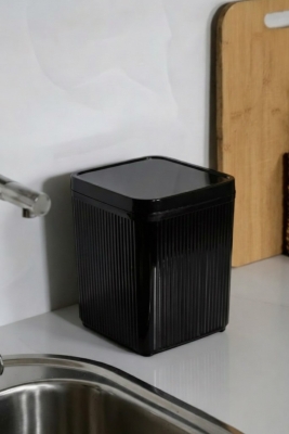 Lines Lüks Çizgili Tezgah Üstü Mutfak Çöp Kovası - Siyah Kapaklı Atık Kutusu - 6