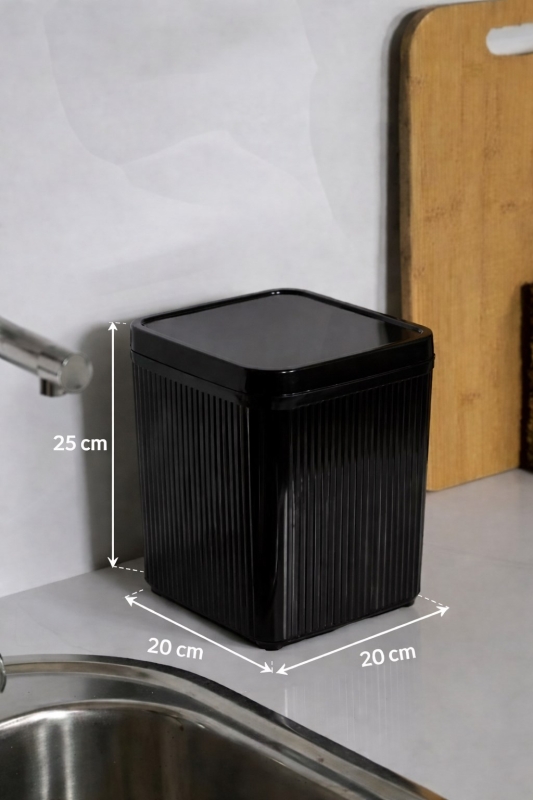 Lines Lüks Çizgili Tezgah Üstü Mutfak Çöp Kovası - Siyah Kapaklı Atık Kutusu - 8