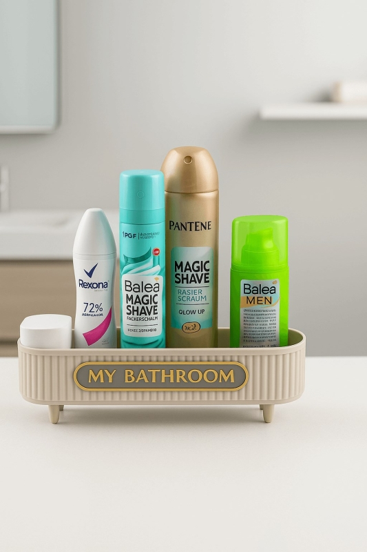 Lines Serisi Açık Gri Banyo Seti, 5 Parça Akrilik Organizer, Sabunluk, Diş Fırçalık, Pamukluk Takım - 2