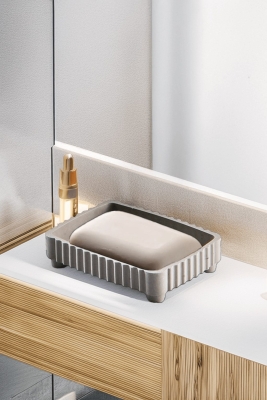 Lines Serisi Açık Gri Banyo Seti, 5 Parça Akrilik Organizer, Sabunluk, Diş Fırçalık, Pamukluk Takım - 4