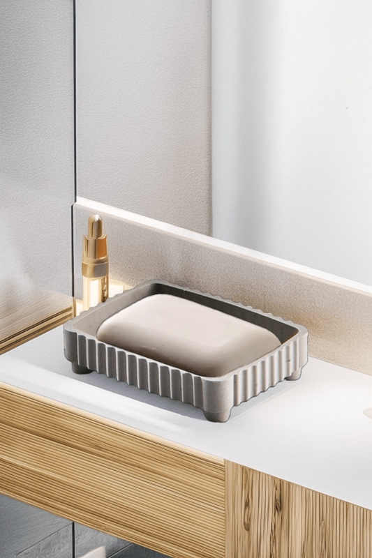 Lines Serisi Açık Gri Banyo Seti, 5 Parça Akrilik Organizer, Sabunluk, Diş Fırçalık, Pamukluk Takım - 4