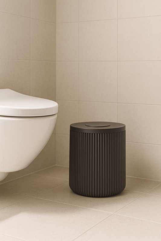 Lines Serisi Antrasit/Gri Akrilik Çöp Kovası – Silindir, 5 Litre, 25cm, Kolay Temizlenir - 3372 - 1