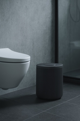 Lines Serisi Antrasit/Gri Akrilik Çöp Kovası – Silindir, 5 Litre, 25cm, Kolay Temizlenir - 3372 - 2