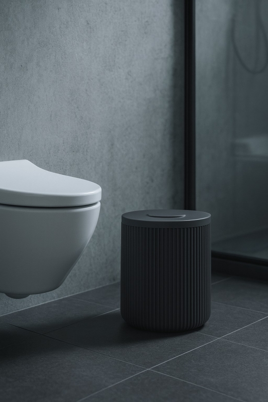 Lines Serisi Antrasit/Gri Akrilik Çöp Kovası – Silindir, 5 Litre, 25cm, Kolay Temizlenir - 3372 - 2