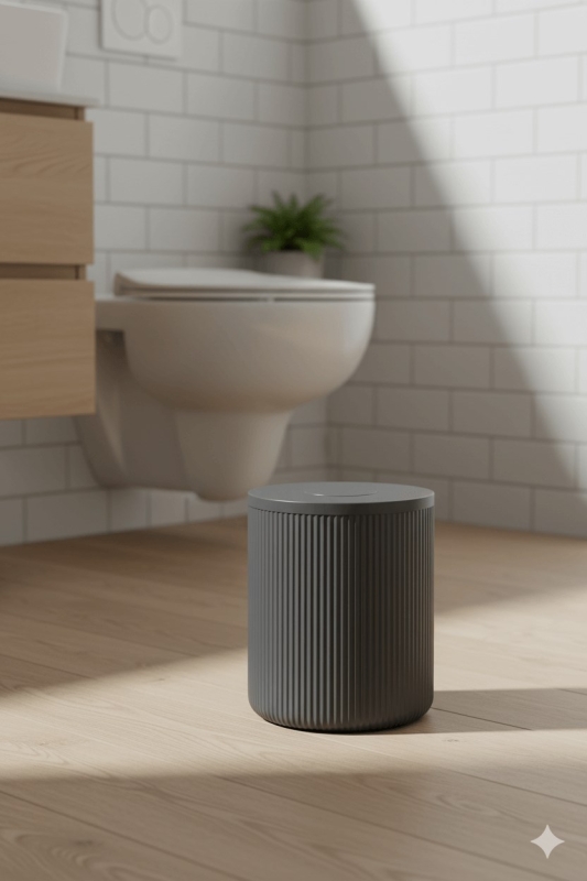 Lines Serisi Antrasit/Gri Akrilik Çöp Kovası – Silindir, 5 Litre, 25cm, Kolay Temizlenir - 3372 - 3