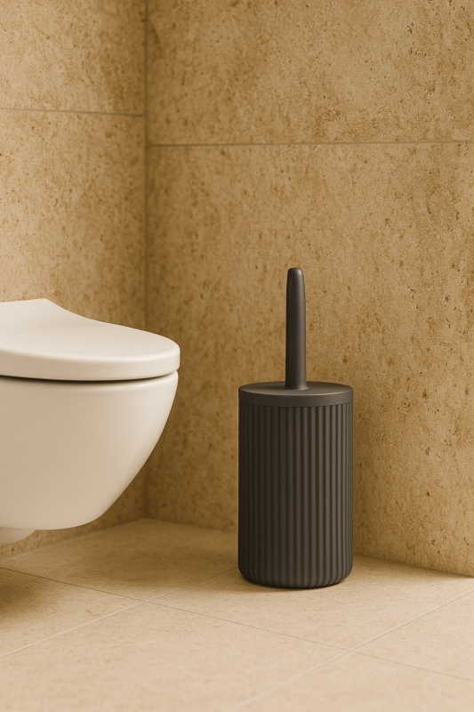 Lines Serisi Antrasit/Gri Akrilik Tuvalet Fırçası – Silindir Standlı, 34cm, Kolay Temizlik - 3371 - 1