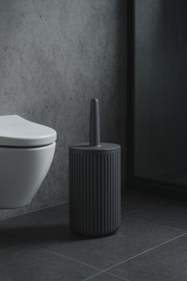 Lines Serisi Antrasit/Gri Akrilik Tuvalet Fırçası – Silindir Standlı, 34cm, Kolay Temizlik - 3371 - 2