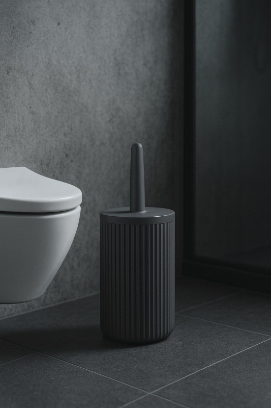 Lines Serisi Antrasit/Gri Akrilik Tuvalet Fırçası – Silindir Standlı, 34cm, Kolay Temizlik - 3371 - 2