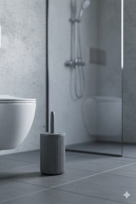 Lines Serisi Antrasit/Gri Akrilik Tuvalet Fırçası – Silindir Standlı, 34cm, Kolay Temizlik - 3371 - 4