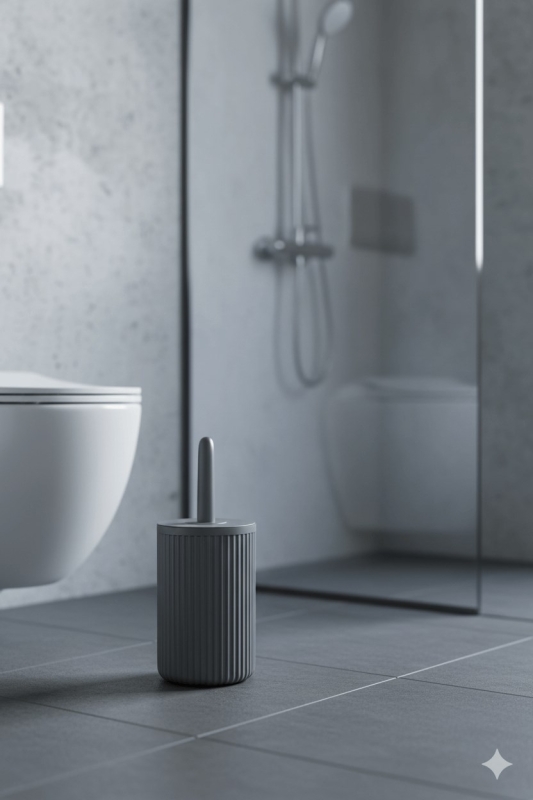 Lines Serisi Antrasit/Gri Akrilik Tuvalet Fırçası – Silindir Standlı, 34cm, Kolay Temizlik - 3371 - 4