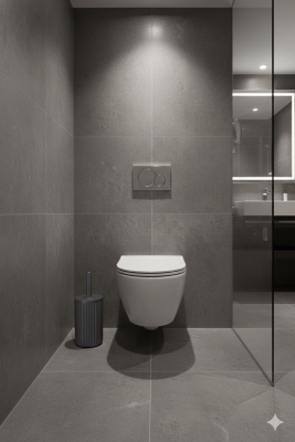 Lines Serisi Antrasit/Gri Akrilik Tuvalet Fırçası – Silindir Standlı, 34cm, Kolay Temizlik - 3371 - 6