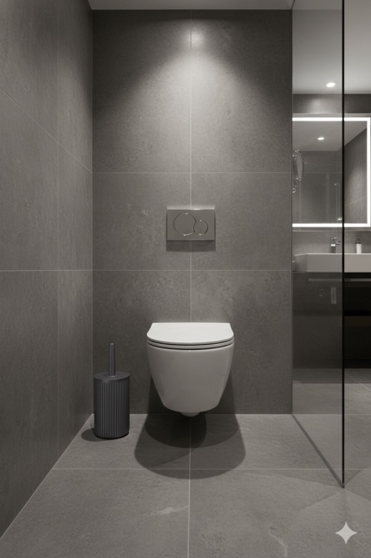 Lines Serisi Antrasit/Gri Akrilik Tuvalet Fırçası – Silindir Standlı, 34cm, Kolay Temizlik - 3371 - 6