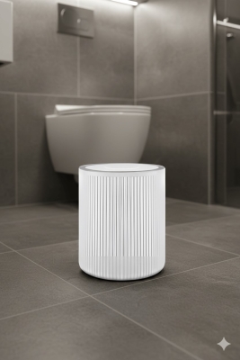Lines Serisi Beyaz Akrilik Çöp Kovası – Silindir, 5 Litre, 25cm, Kolay Temizlenir - 3376 - 1