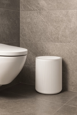 Lines Serisi Beyaz Akrilik Çöp Kovası – Silindir, 5 Litre, 25cm, Kolay Temizlenir - 3376 - 2