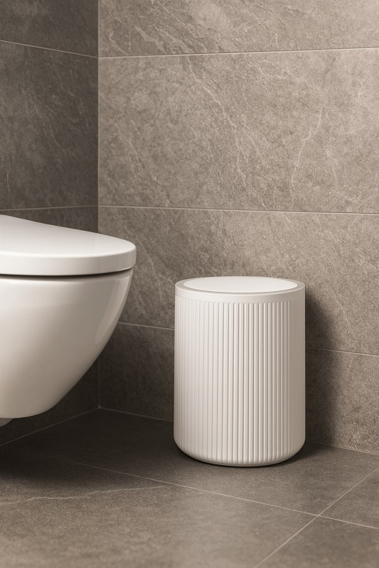 Lines Serisi Beyaz Akrilik Çöp Kovası – Silindir, 5 Litre, 25cm, Kolay Temizlenir - 3376 - 2