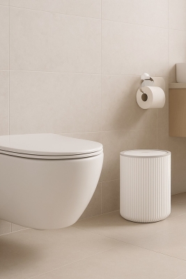 Lines Serisi Beyaz Akrilik Çöp Kovası – Silindir, 5 Litre, 25cm, Kolay Temizlenir - 3376 - 5