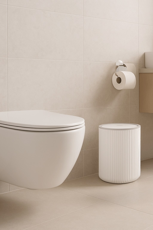 Lines Serisi Beyaz Akrilik Çöp Kovası – Silindir, 5 Litre, 25cm, Kolay Temizlenir - 3376 - 5