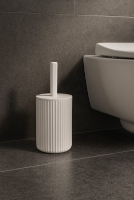 Lines Serisi Beyaz Akrilik Tuvalet Fırçası – Silindir Standlı, 34cm, Kolay Temizlik - 3376 - 1