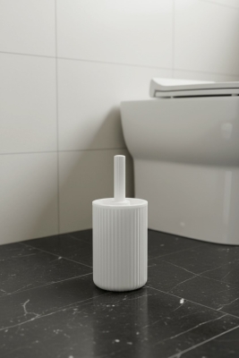 Lines Serisi Beyaz Akrilik Tuvalet Fırçası – Silindir Standlı, 34cm, Kolay Temizlik - 3376 - 3