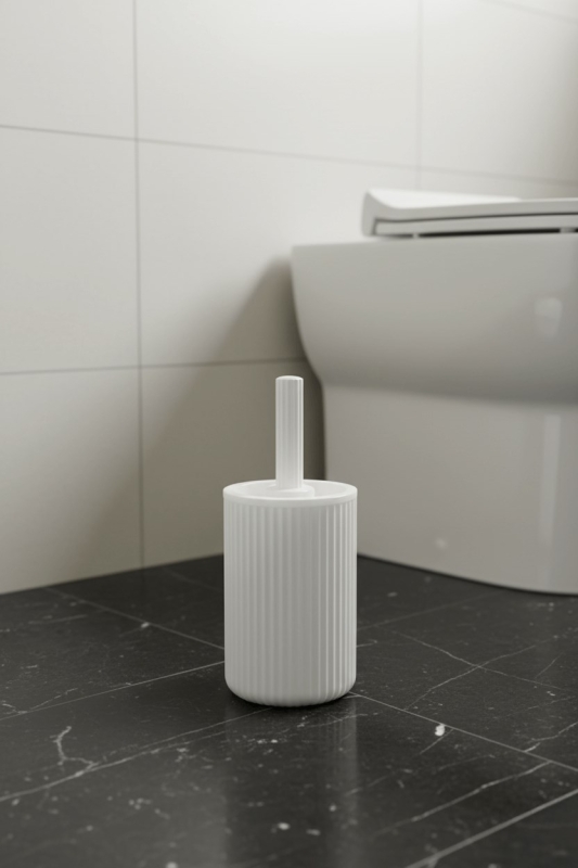 Lines Serisi Beyaz Akrilik Tuvalet Fırçası – Silindir Standlı, 34cm, Kolay Temizlik - 3376 - 3