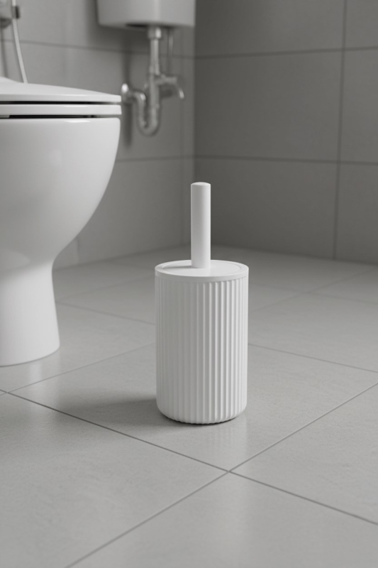 Lines Serisi Beyaz Akrilik Tuvalet Fırçası – Silindir Standlı, 34cm, Kolay Temizlik - 3376 - 4