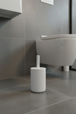 Lines Serisi Beyaz Akrilik Tuvalet Fırçası – Silindir Standlı, 34cm, Kolay Temizlik - 3376 - 6