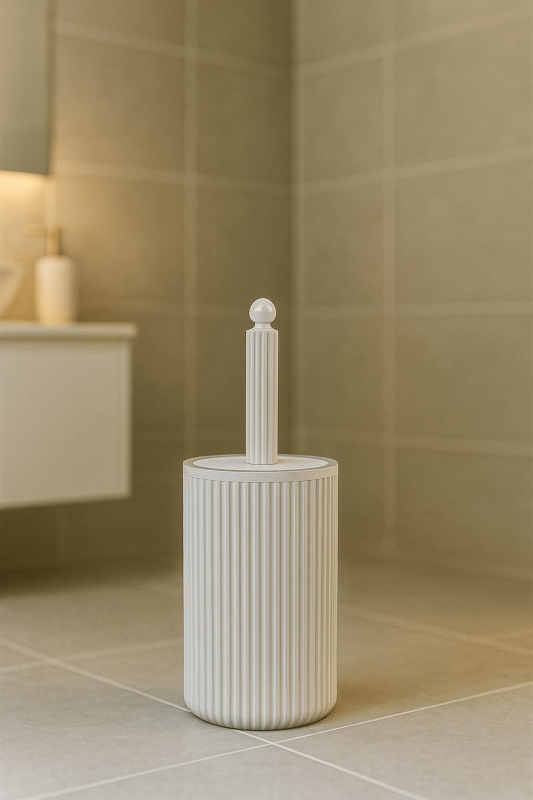 Lines Serisi Beyaz Banyo Seti, 2 Parça Akrilik Silindir 5 Litre Çöp Kovası ve Tuvalet Fırçası Takımı - 8