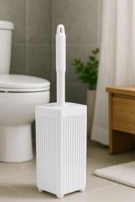 Lines Serisi Beyaz Banyo Seti, 5 Parça Akrilik Kare 5 Litre Çöp Kovası, Sabunluk, Fırçalık Takımı - 3