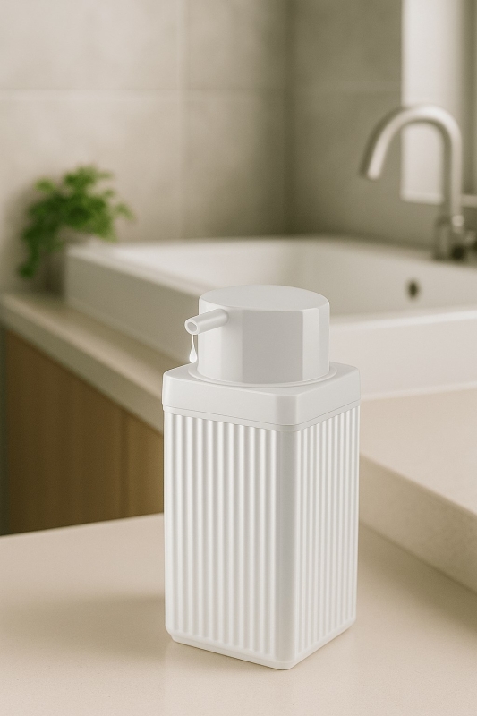 Lines Serisi Beyaz Banyo Seti, 5 Parça Akrilik Kare 5 Litre Çöp Kovası, Sabunluk, Fırçalık Takımı - 5