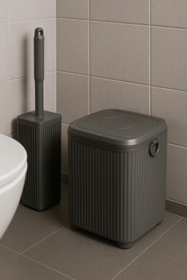 Lines Serisi Gri 2'li Banyo Seti, Akrilik Kare 5 Litre Çöp Kovası, Tuvalet Fırçası Takımı 3460 - 5