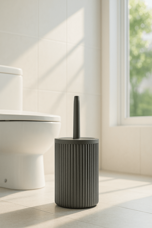Lines Serisi Gri Banyo Seti, 2 Parça Akrilik Silindir 5 Litre Çöp Kovası ve Tuvalet Fırçası Takımı - 3