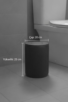 Lines Serisi Gri Banyo Seti, 2 Parça Akrilik Silindir 5 Litre Çöp Kovası ve Tuvalet Fırçası Takımı - 7