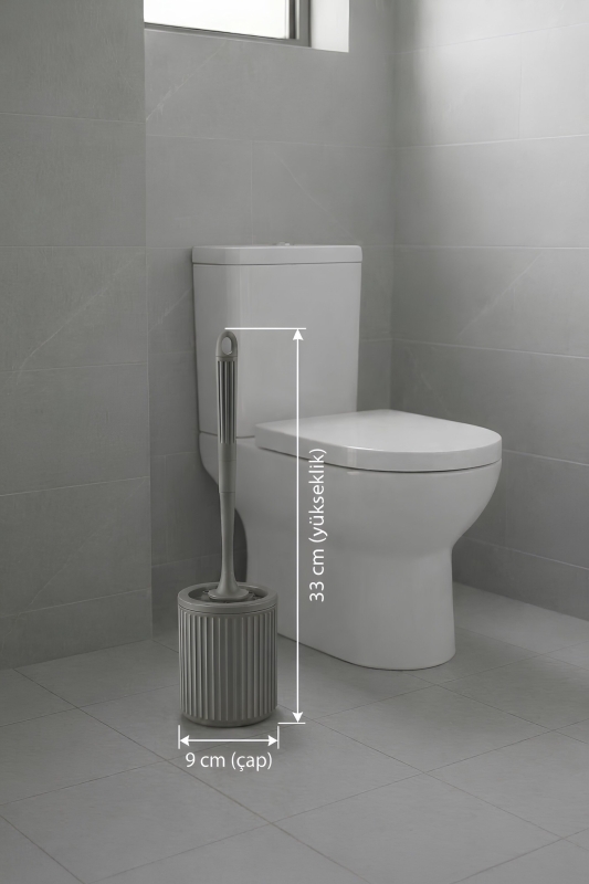 Lines Serisi Gri Banyo Seti, 2 Parça Akrilik Silindir 5 Litre Çöp Kovası ve Tuvalet Fırçası Takımı - 8