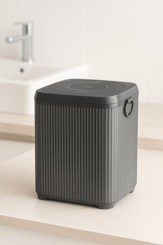 Lines Serisi Gri Banyo Seti, 5 Parça Akrilik Kare 5 Litre Çöp Kovası, Sabunluk, Fırçalık Takımı 3462 - 2