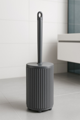 Lines Serisi Gri Banyo Seti, 5 Parça Lüks Akrilik Çöp Kovası, Fırça, Sabunluk Banyo Aksesuar Seti - 4