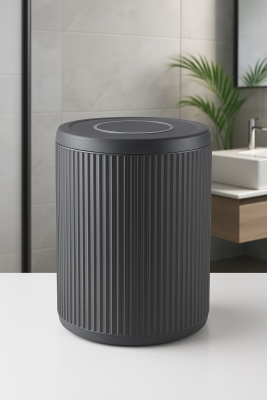 Lines Serisi Gri Banyo Seti, 5 Parça Lüks Akrilik Çöp Kovası, Fırça, Sabunluk Banyo Aksesuar Seti - 2