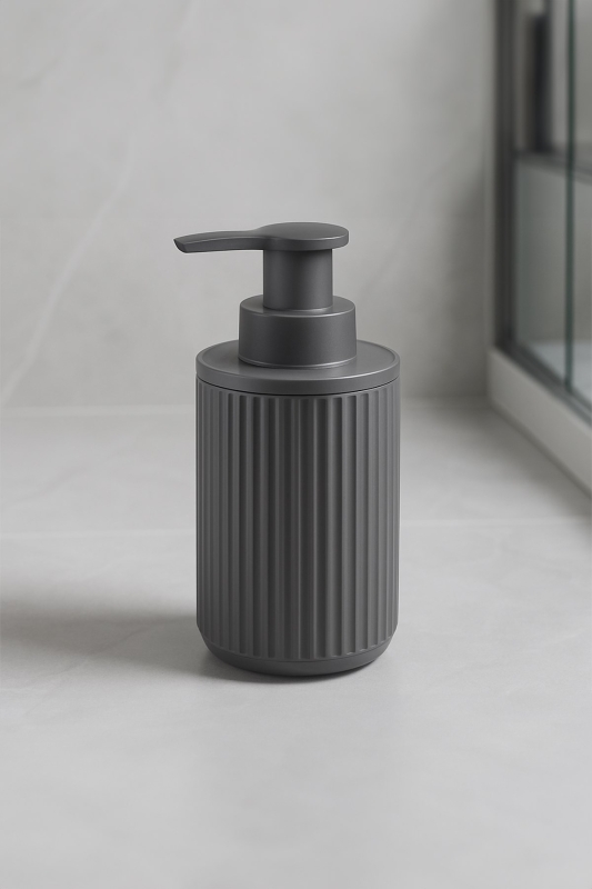 Lines Serisi Gri Banyo Seti, 5 Parça Lüks Akrilik Çöp Kovası, Fırça, Sabunluk Banyo Aksesuar Seti - 4