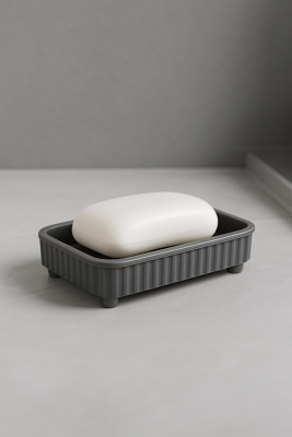 Lines Serisi Gri Banyo Seti, 5 Parça Lüks Akrilik Çöp Kovası, Fırça, Sabunluk Banyo Aksesuar Seti - 5