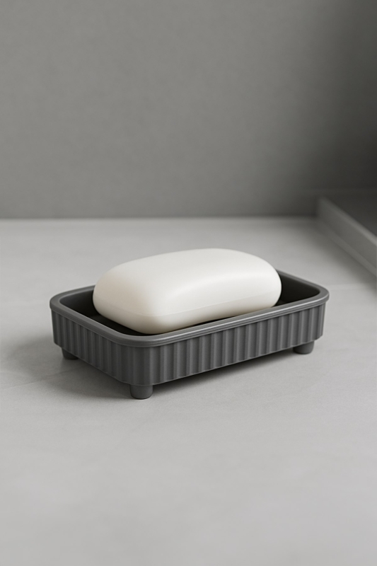 Lines Serisi Gri Banyo Seti, 5 Parça Lüks Akrilik Çöp Kovası, Fırça, Sabunluk Banyo Aksesuar Seti - 5