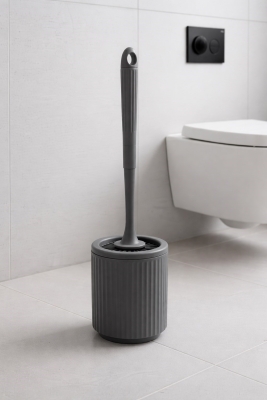 Lines Serisi Gri Banyo Seti, 5 Parça Lüks Akrilik Çöp Kovası, Fırça, Sabunluk Banyo Aksesuar Seti - 3