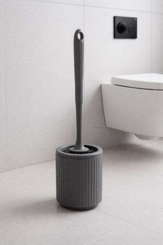 Lines Serisi Gri Banyo Seti, 5 Parça Lüks Akrilik Çöp Kovası, Fırça, Sabunluk Banyo Aksesuar Seti - 3