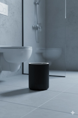 Lines Serisi Siyah Akrilik Çöp Kovası – Silindir, 5 Litre, 25cm, Kolay Temizlenir - 3372 - 2