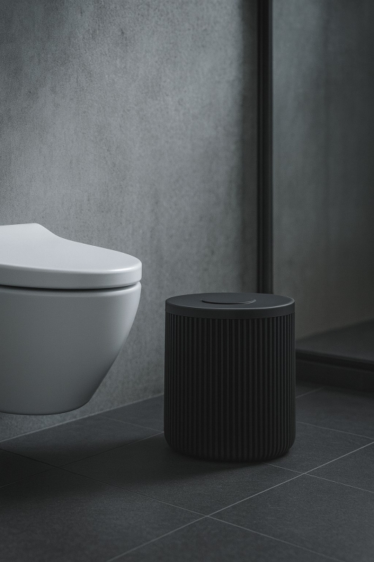 Lines Serisi Siyah Akrilik Çöp Kovası – Silindir, 5 Litre, 25cm, Kolay Temizlenir - 3372 - 4