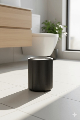 Lines Serisi Siyah Akrilik Çöp Kovası – Silindir, 5 Litre, 25cm, Kolay Temizlenir - 3372 - 5