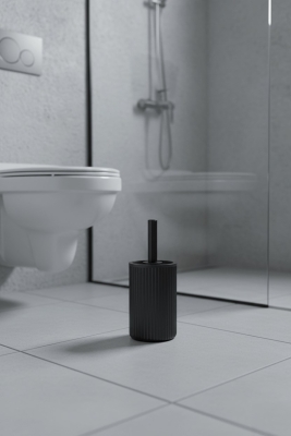 Lines Serisi Siyah Akrilik Tuvalet Fırçası – Silindir Standlı, 34cm, Kolay Temizlik - 3371 - 2
