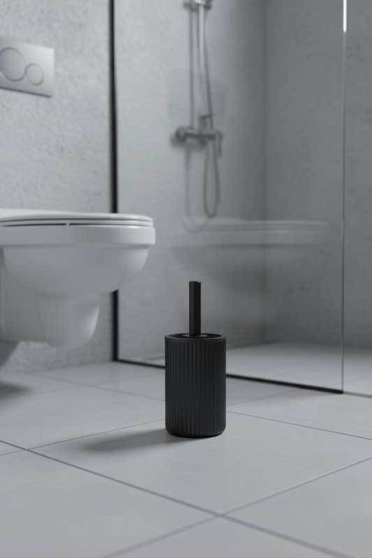 Lines Serisi Siyah Akrilik Tuvalet Fırçası – Silindir Standlı, 34cm, Kolay Temizlik - 3371 - 2